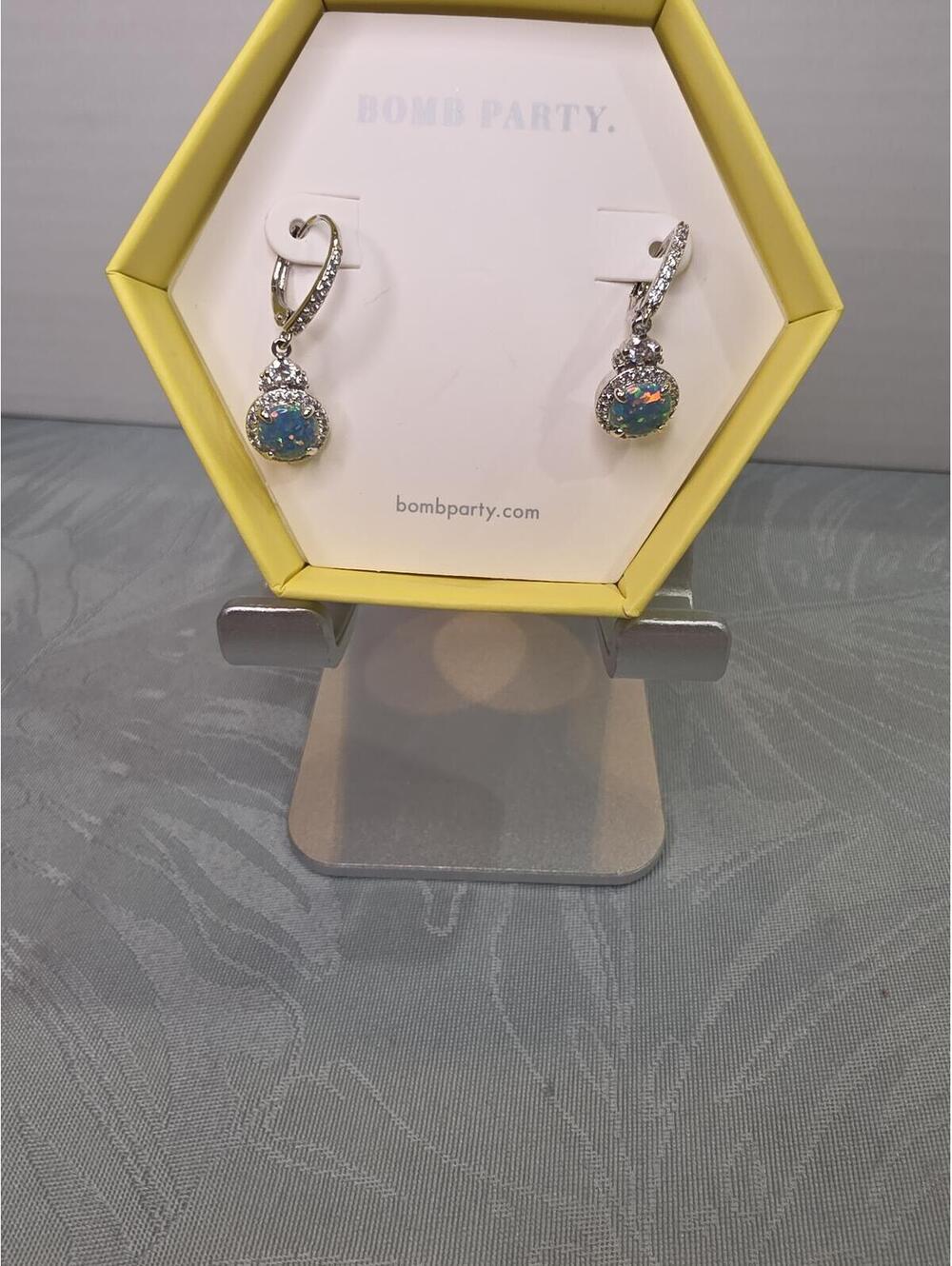 Teal Fire Opal Rhodium Plated Earrings